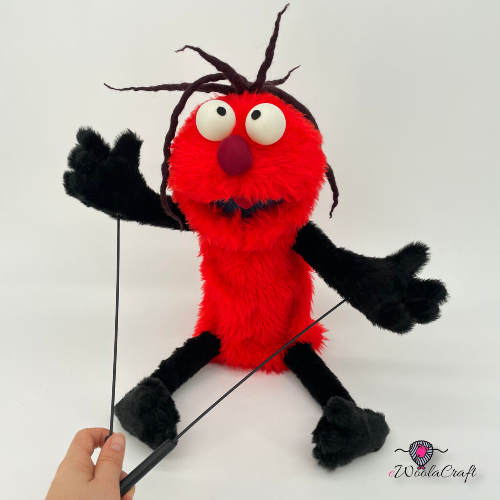 Red Monster with black accent – hand puppet – ewoolacraft.com